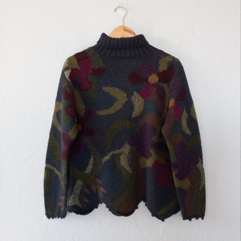 Peruvian Connection Aplaca Sweater Floral Patchwork Embroidery Pom Pom Artsy - Picture 7 of 16